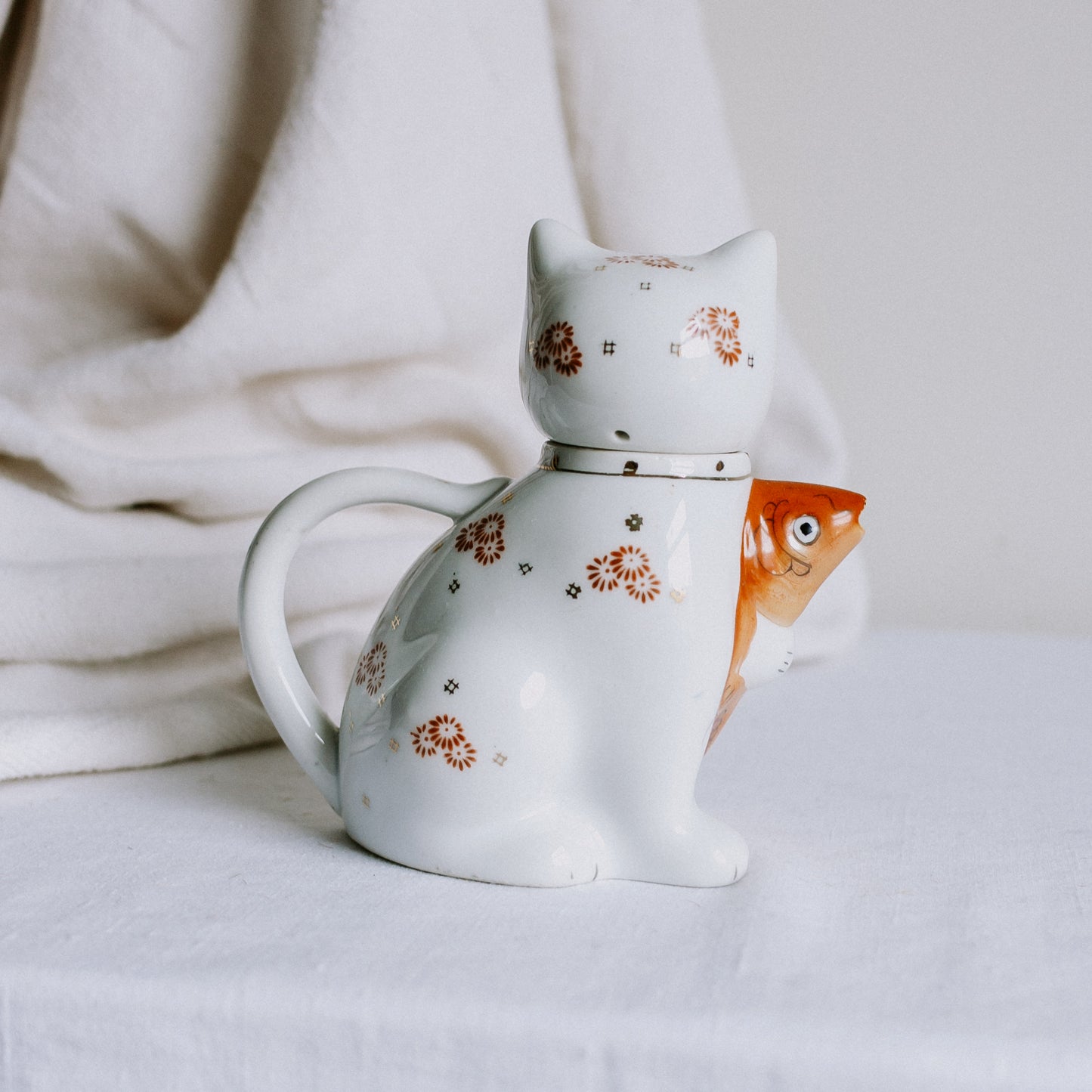 Chinese Lucky Cat with Koi Teapot