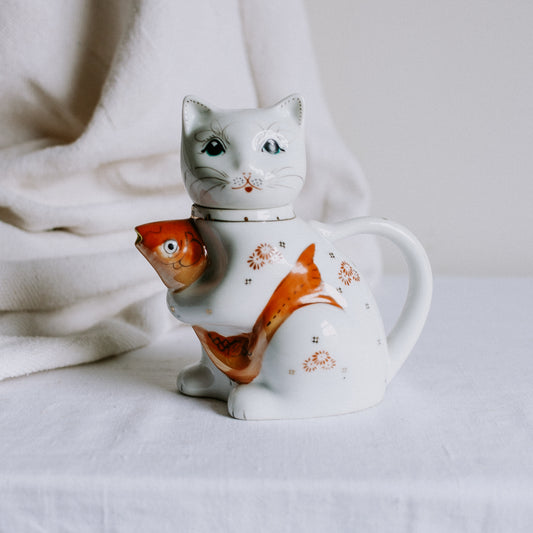 Chinese Lucky Cat with Koi Teapot