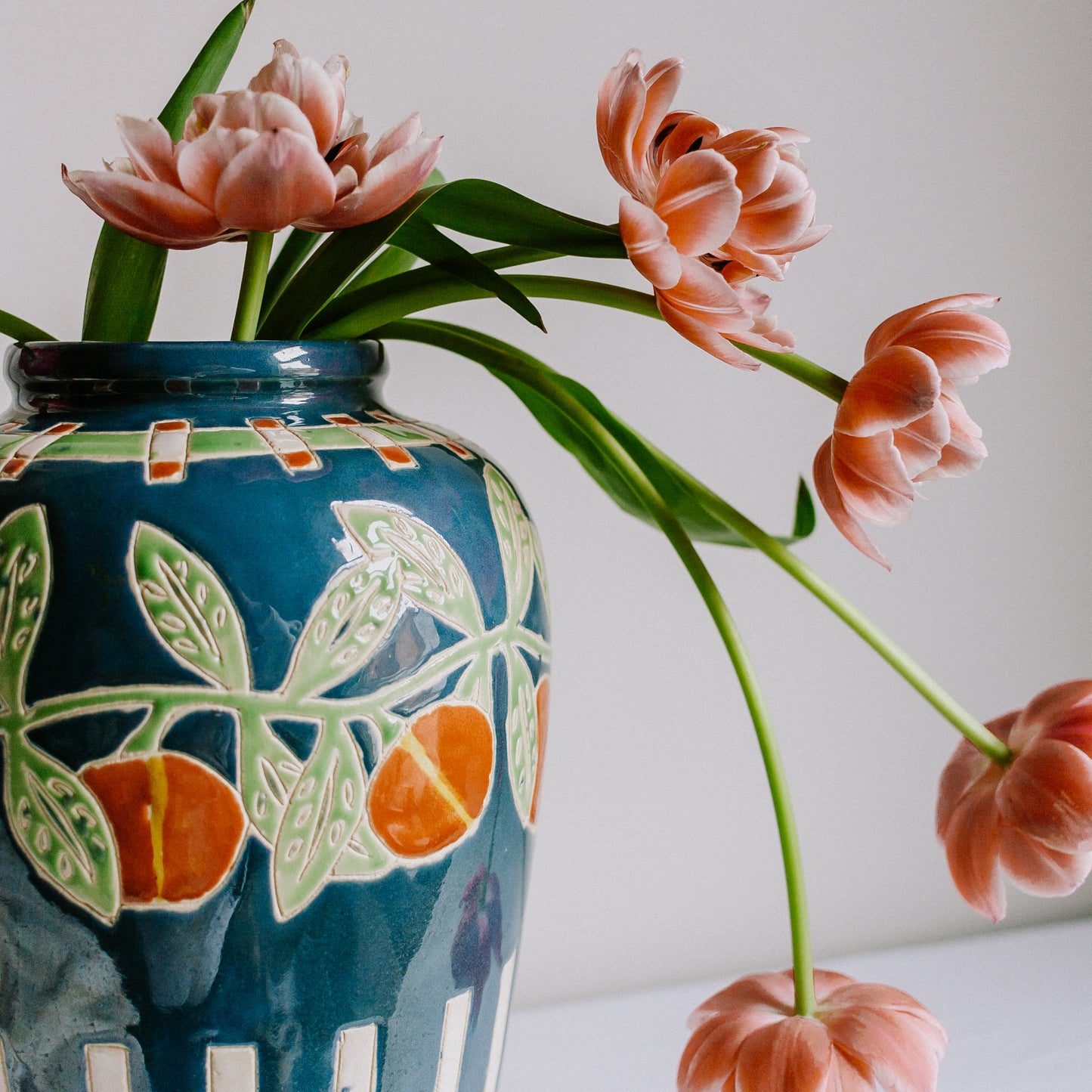 Vintage Spanish Talavera Vase - Orange Fruit