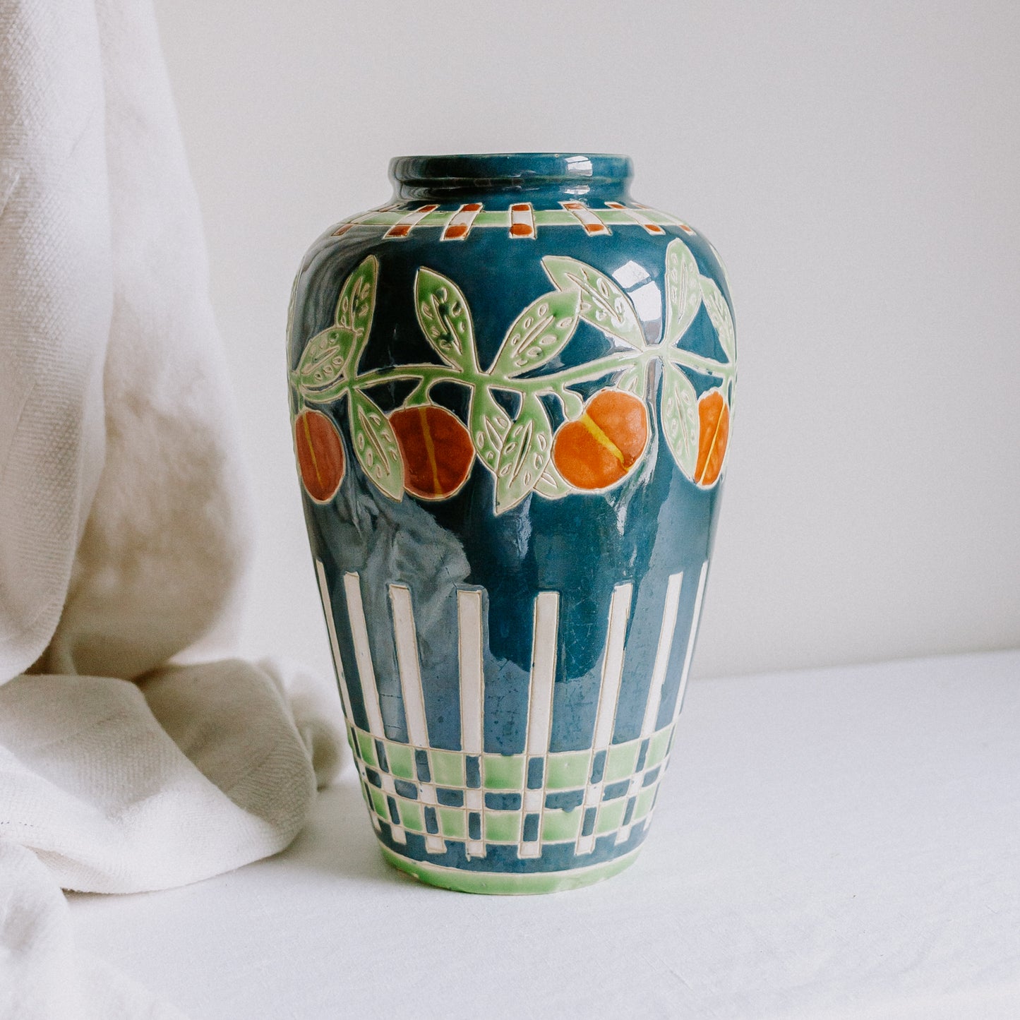 Vintage Spanish Talavera Vase - Orange Fruit