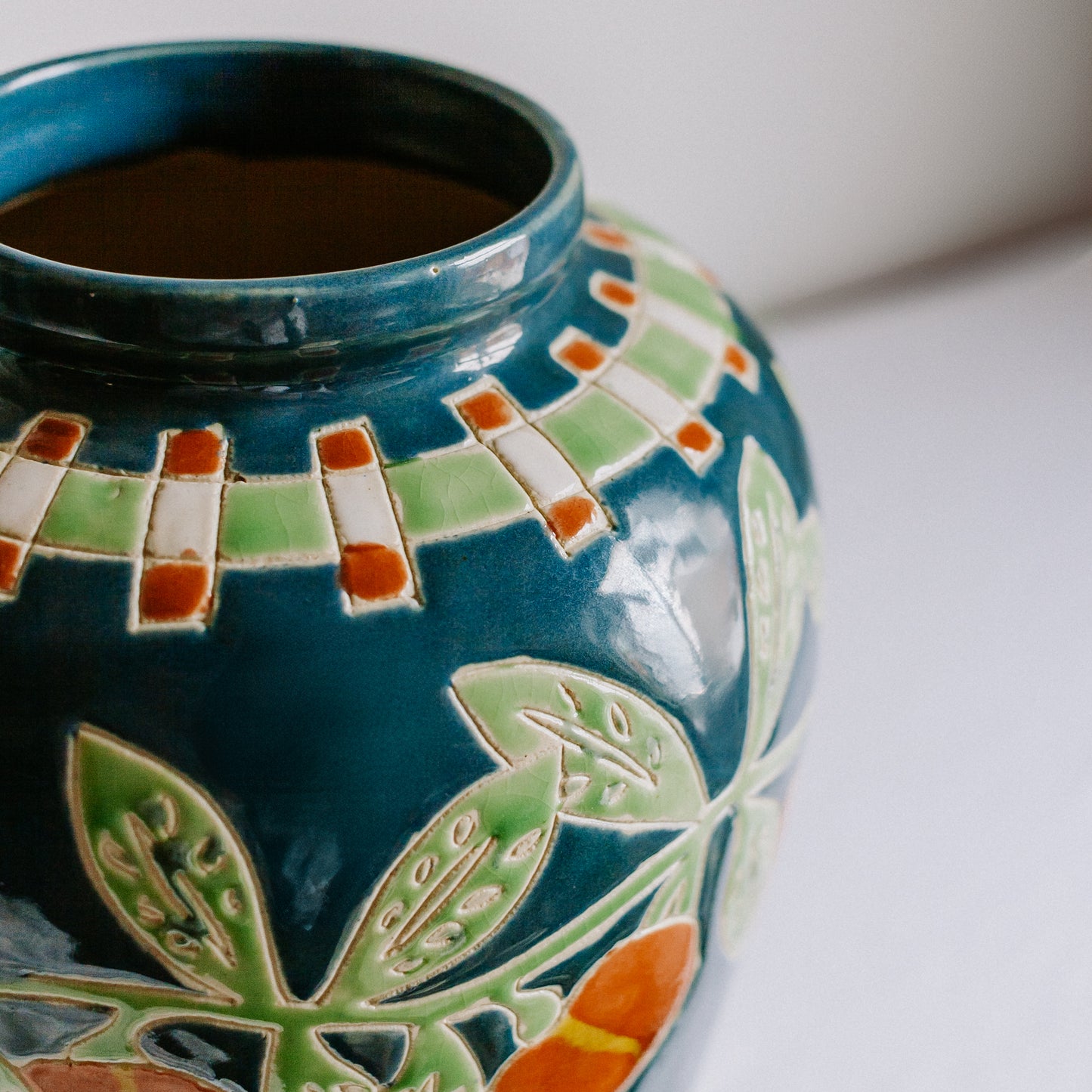 Vintage Spanish Talavera Vase - Orange Fruit