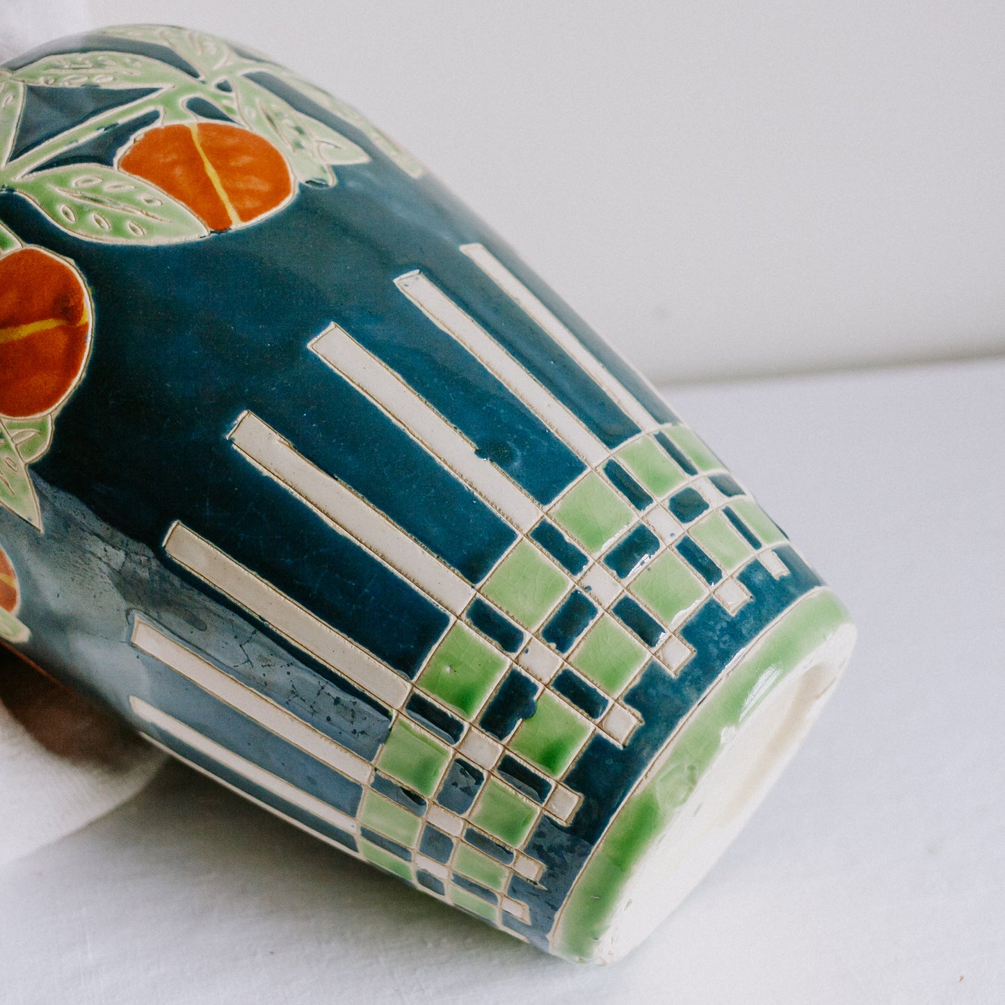 Vintage Spanish Talavera Vase - Orange Fruit