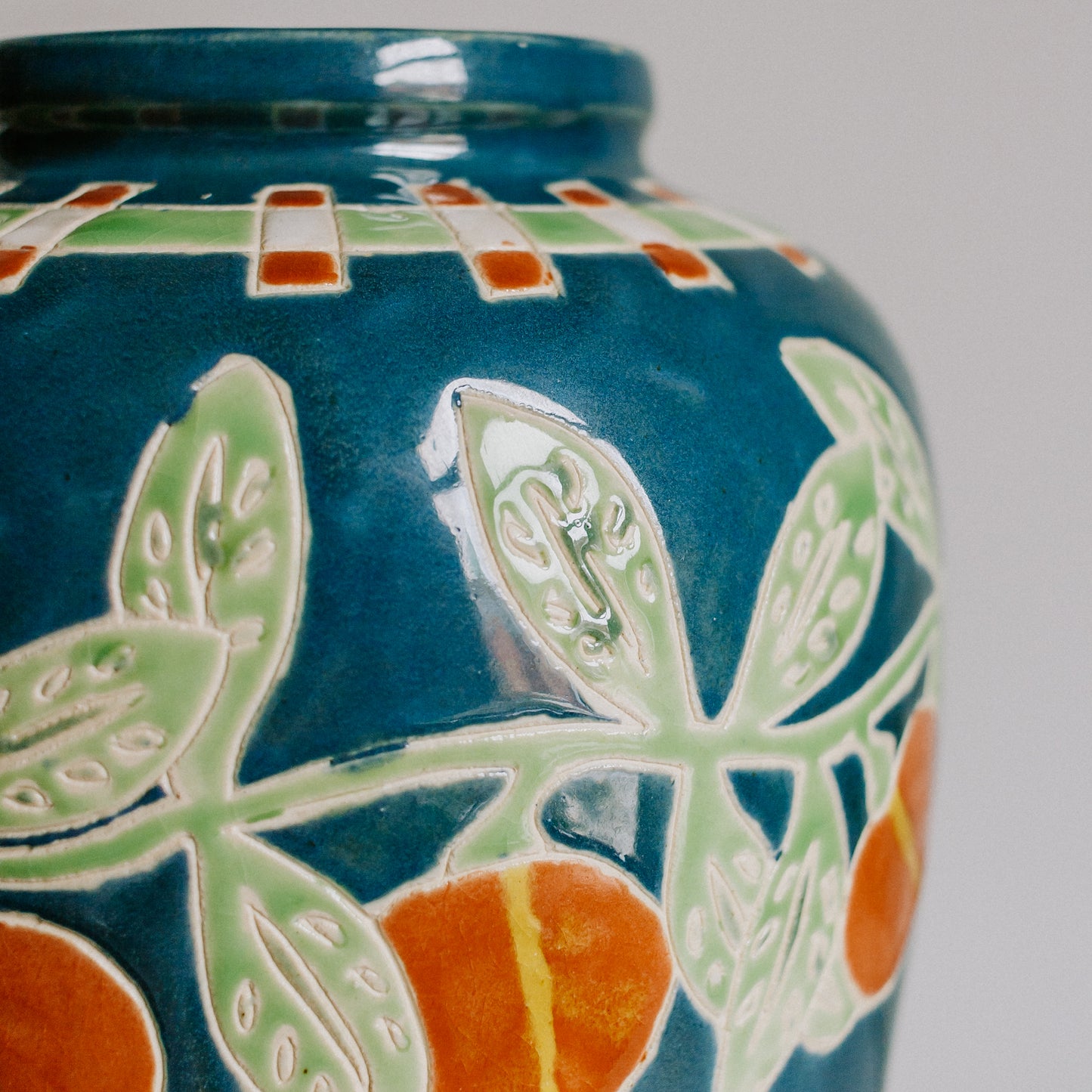 Vintage Spanish Talavera Vase - Orange Fruit